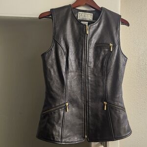 BB Dakota  Black Leather Vest with Gold Zippers